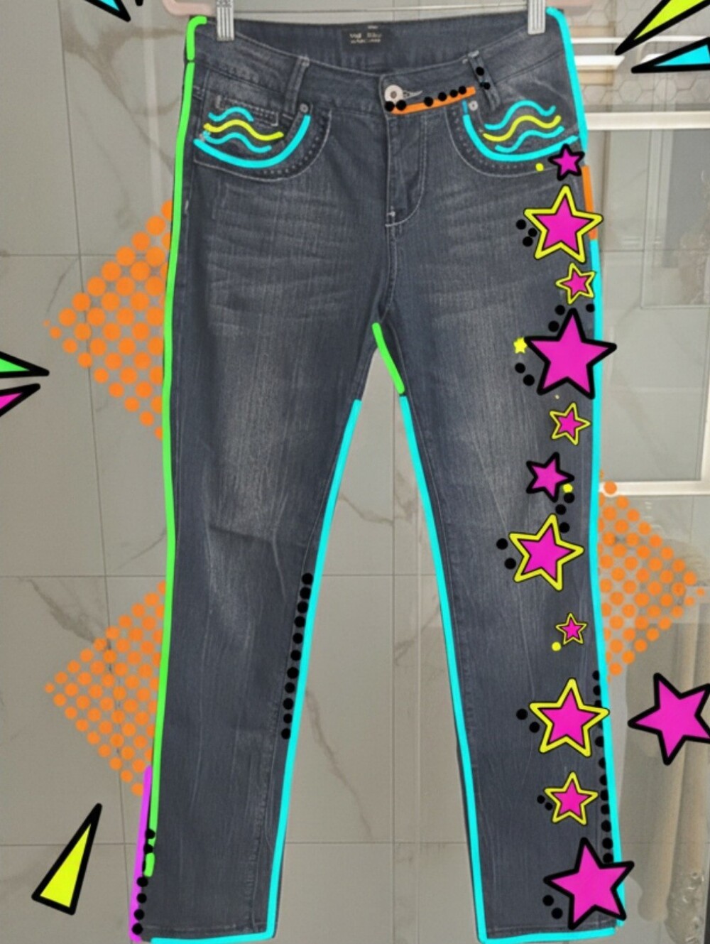 Vintage Y2 Blu Collection Y2K Rhinestone Pocket Straight Jeans Size 9 EUC
